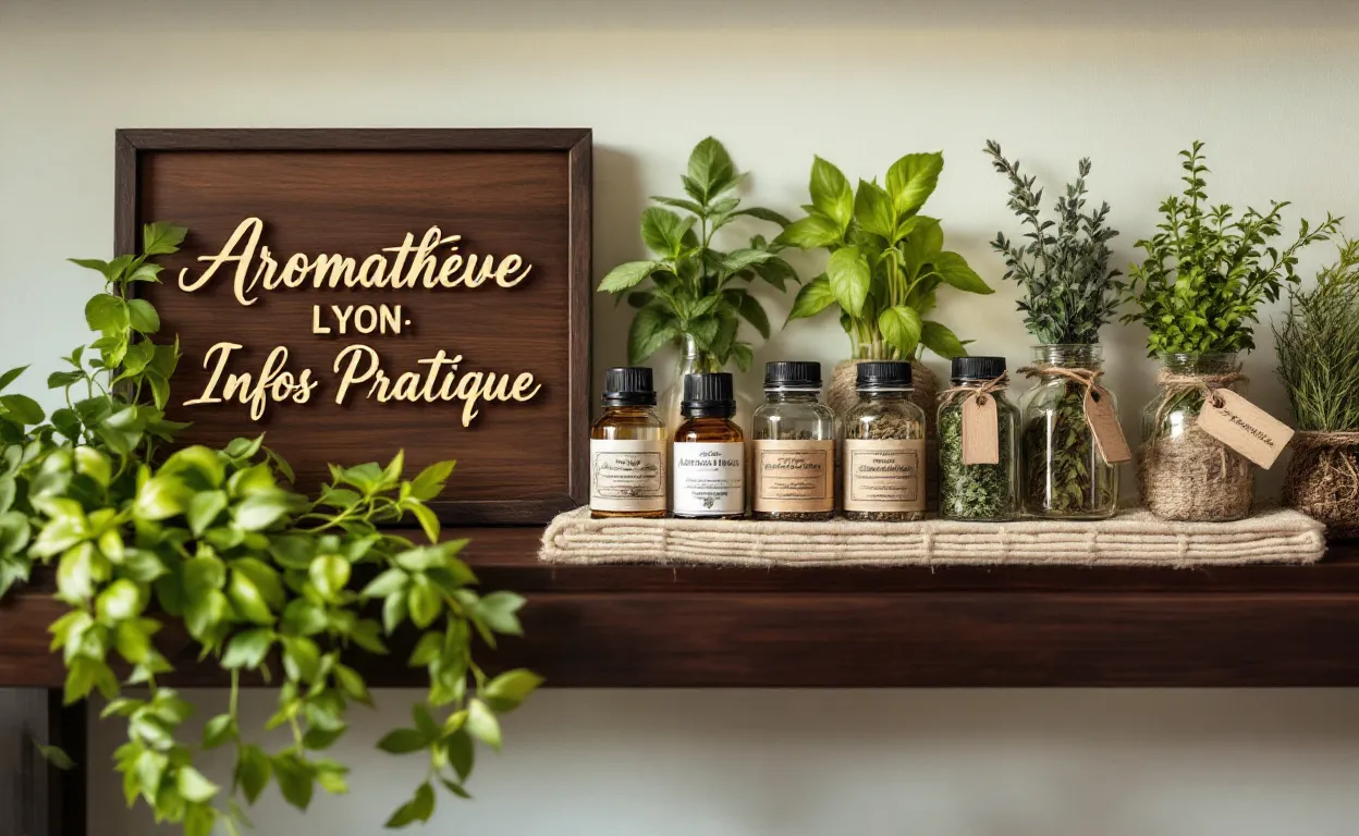 Une collection d'herbes aromatiques et d'huiles essentielles présentée dans une aromathèque à Lyon.