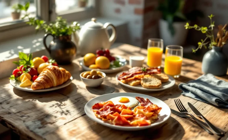 Brunch raffiné composé de mets variés dans un bistro à Lyon.